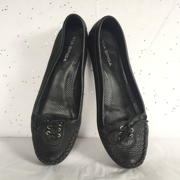 Via Spiga Black Pebbled Leather Lace up Kitten Heel Moccasin Shoe  Size 6 Ballet - Picture 12 of 12